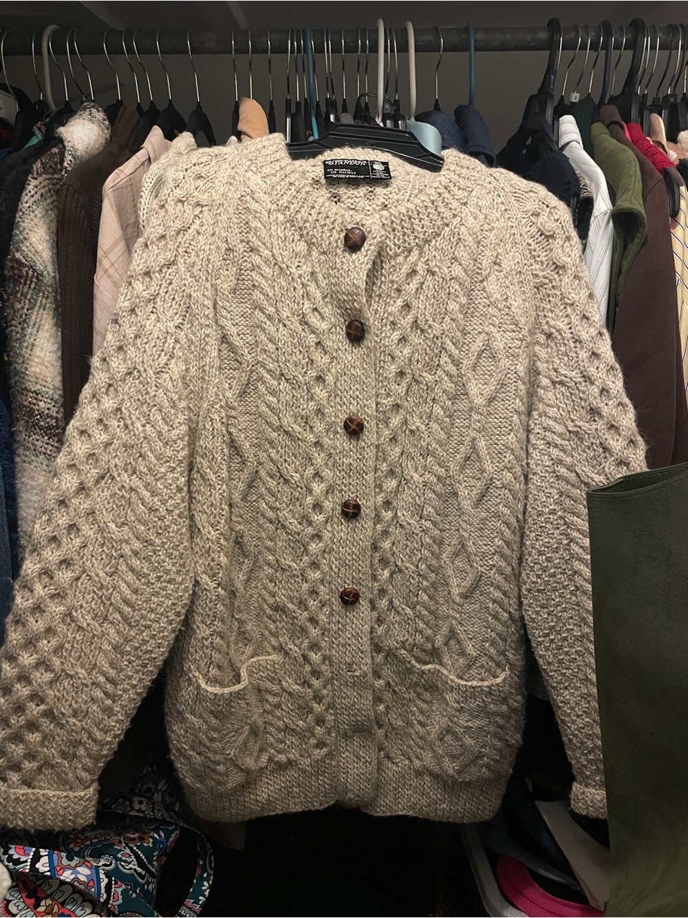 Handknit Cream Cable Cardigan Sweater